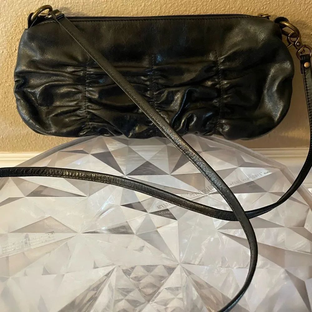 HOBO International Y2K Black Leather Ruched Crossbody Women’s Bag